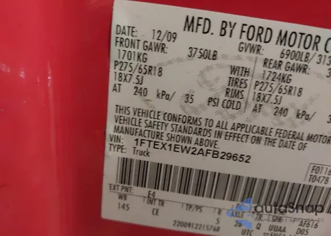 2010 Ford F-150 Stx/Xl from USA, damaged, VIN 1FTEX1EW2AFB29652